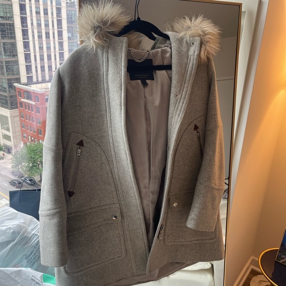 J Crew Statiun Cloth Gray Hooded Women's Coat Italian Wool - Picture 1 of 12